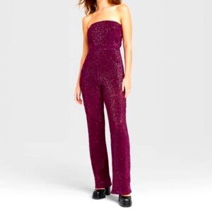 NWOT Women's Tube Sequin Mesh Jumpsuit